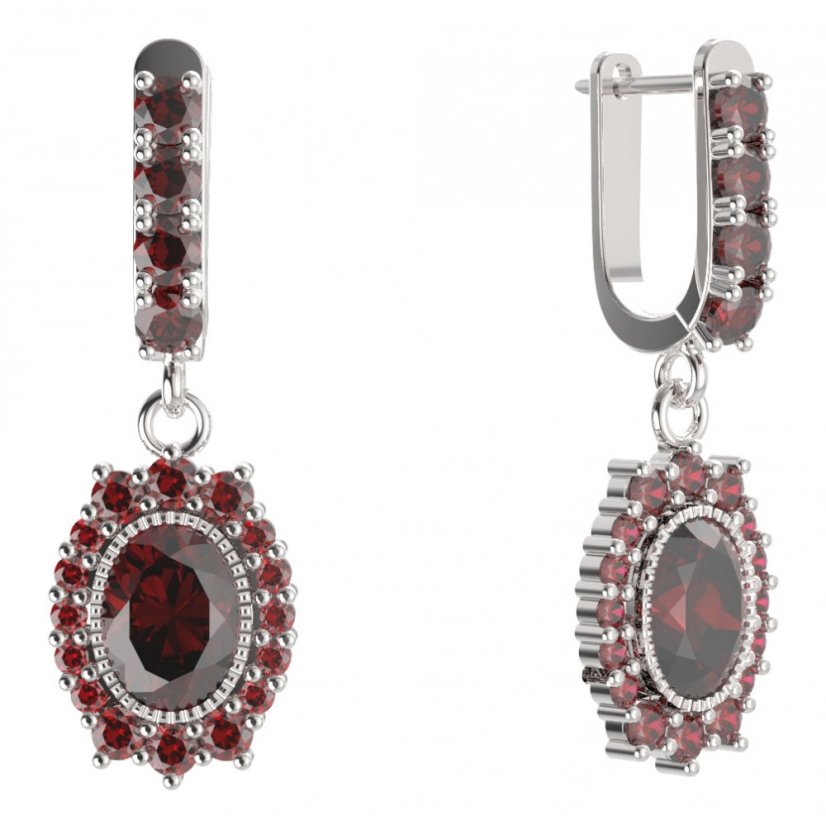 BG oválné náušnice 250-96 Stříbro 925 - rhodium Granát