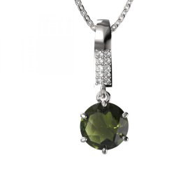 BG vltavínový přívěšek 681 Bílé zlato - 585 Vltavín a diamant