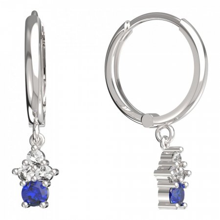 BeKid, Gold kids earrings -159 - Switching on: Circles 15 mm, Metal: White gold 585, Stone: Dark blue cubic zircon