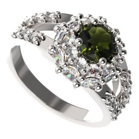 BG prsten kulatý 751-Y Stříbro 925 - rhodium Vltavín a  kubický zirkon