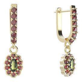 BG  náušnice 455-94 oválné Žluté zlato - 585 Vltavín a granát