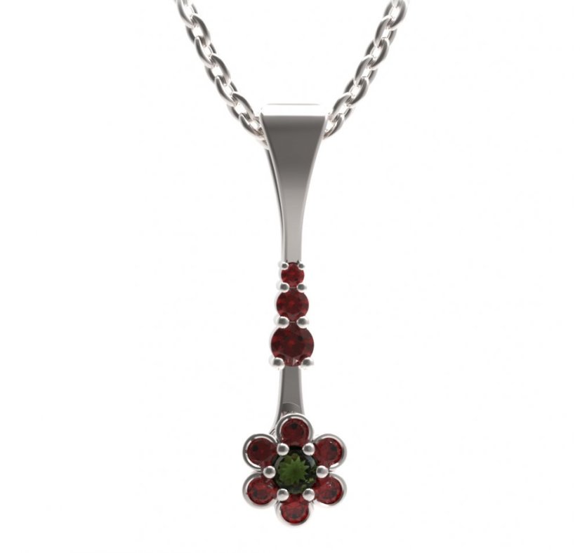 BG přívěs ve tvaru květu 518-B Stříbro 925 - rhodium Vltavín a granát