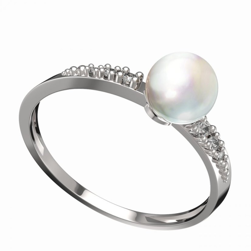 BG zlatý prstýnek s perlou 561 D Bílé zlato - 585 Diamant a perla