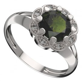 BG prsten kulatý 993-V Stříbro 925 - rhodium Vltavín a  kubický zirkon