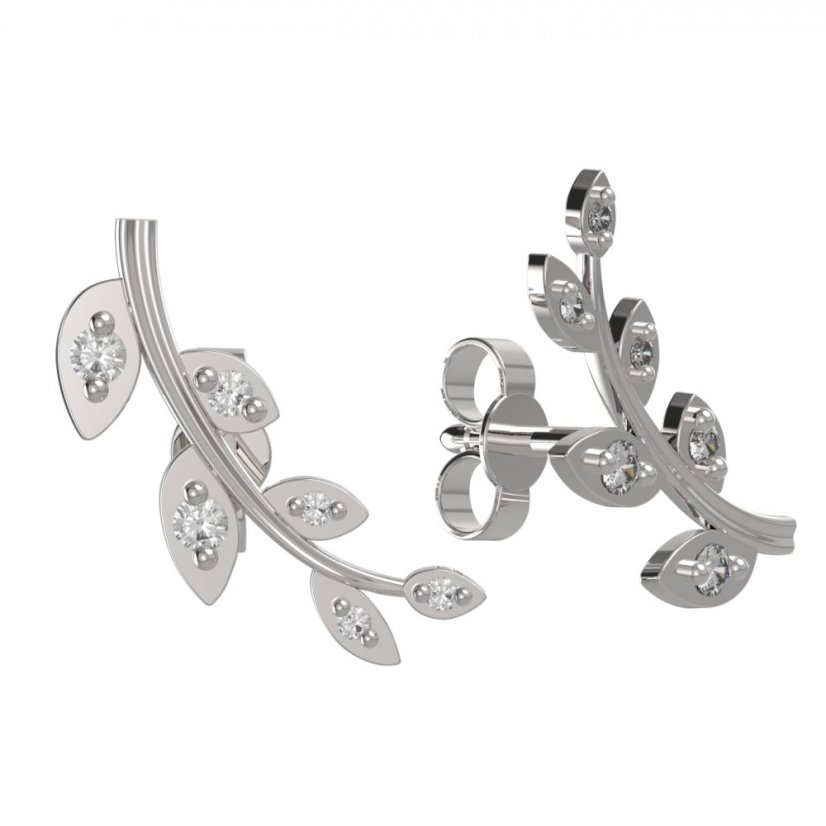 BG zlaté náušnice větvička 1405 Bílé zlato - 585 diamant