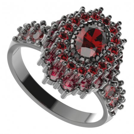 BG prsten 243-X oválného tvaru - Kov: Stříbro 925 - rhodium, Kámen: Vltavín a granát