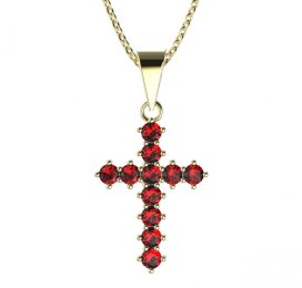 Zlatý přívěsek křížek s červeným zirkonem, žluté zlato 585 – 258