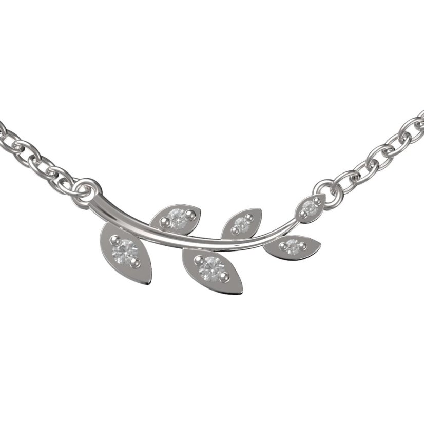 Zlatý náhrdelník větvička s diamantem, bílé zlato 585 – 1405