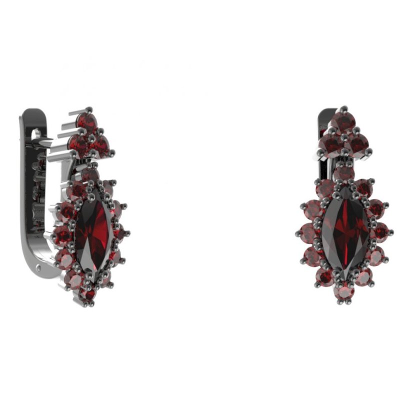 Stříbrné náušnice s českým granátem, ruthenium, anglické zapínání – 504-87
