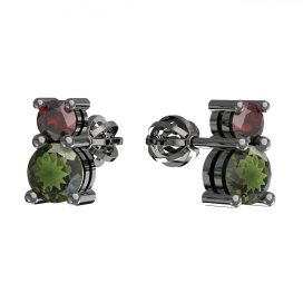BG  náušnice s granátem nebo vltavínem 746 Stříbro 925 - ruthenium (30-90dní) Vltavín a granát