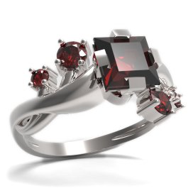 BG prsten s čtvercovým kamenem 496-P Stříbro 925 - rhodium Granát