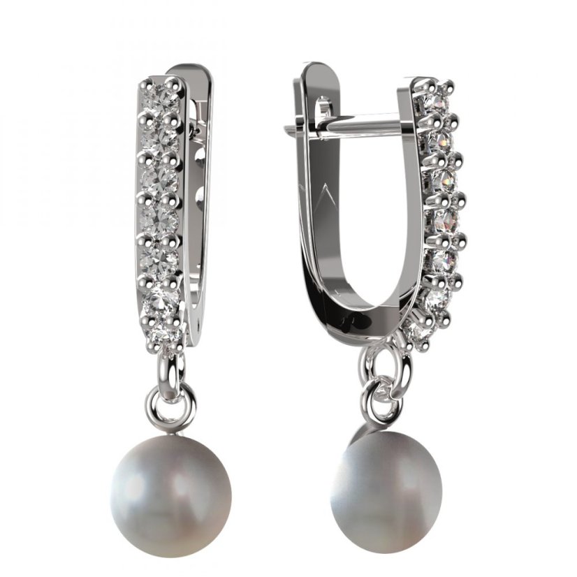 BG zlaté náušnice 1291 s bílou perlou Bílé zlato - 585 Diamant a perla