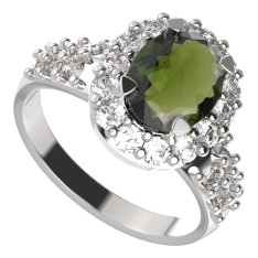 BG prstýnek 728 Bílé zlato - 585 Vltavín a  kubický zirkon