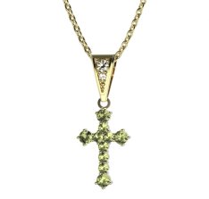 BG zlatý přívěšek křížek 256 Žluté zlato - 585 Zelený kubický zirkon