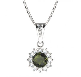 BG přívěs kulatý 098-2 Stříbro 925 - rhodium Vltavín a  kubický zirkon