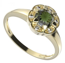 BG prsten kulatý 994-I Stříbro 925 - pozlacené Vltavín a  kubický zirkon