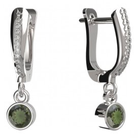 BG zlaté vltavínové náušnice 722 Bílé zlato - 585 Vltavín a diamant