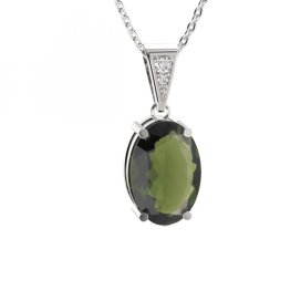 BG přívěs s centrálním oválným kamenem 684-1 Stříbro 925 - rhodium Vltavín a kubický zirkon