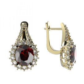 BG zlaté náušnice 977 Žluté zlato - 585 Červený kubický zirkon