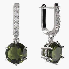 BG vltavínové náušnice 681 Bílé zlato - 585 Vltavín a diamant