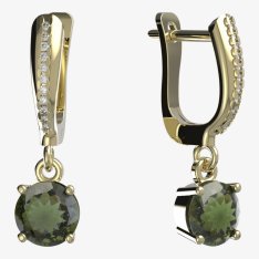 BG vltavínové náušnice 727 Žluté zlato - 585 Vltavín a diamant