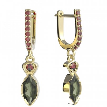 BG garnet earring 915 91 - Metal: Silver 925 - rhodium, Stone: Moldavit and garnet