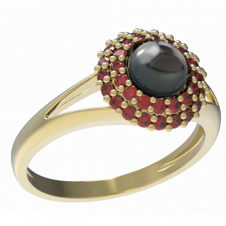 BG ring - pearl 540-V - Metal: Yellow gold 585, Stone: Garnet and Tahiti Pearl