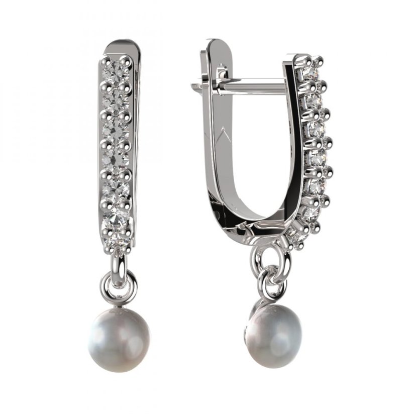 BG zlaté náušnice 1290 s bílou perlou Bílé zlato - 585 Diamant a perla