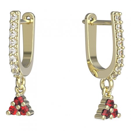 BeKid, Gold kids earrings -773 - Switching on: English, Metal: Yellow gold 585, Stone: Red cubic zircon