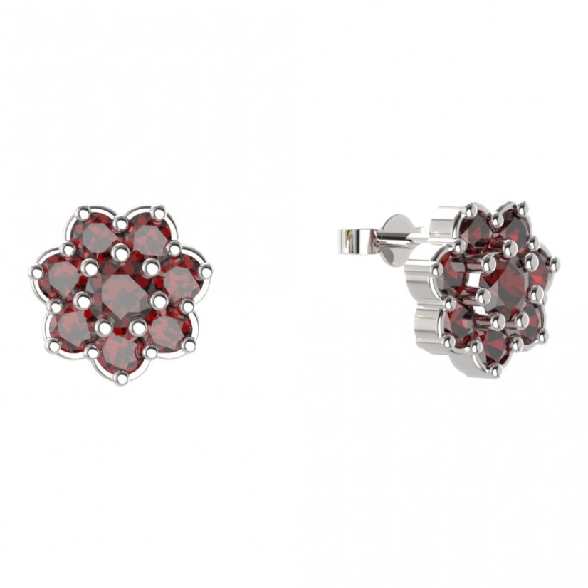 BG náušnice kulaté -  456 Stříbro 925 - rhodium Granát