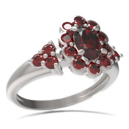 BG prsten s oválným kamenem 517-U - Kov: Stříbro 925 - rhodium, Kámen: Vltavín a granát