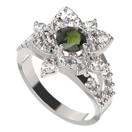 BG prsten oválný 735-Y Stříbro 925 - rhodium Vltavín a  kubický zirkon