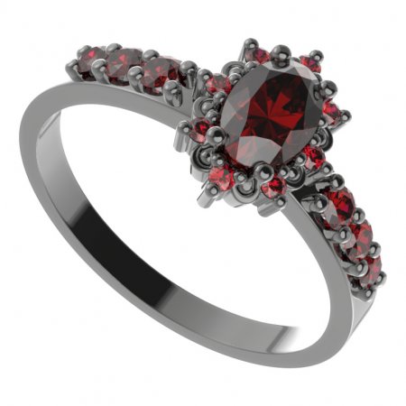 BG prsten 953-Z oválného tvaru - Kov: Stříbro 925 - rhodium, Kámen: Granát