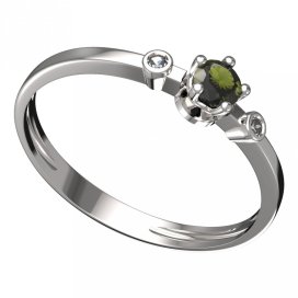 BG vltavínový prsten 873L Bílé zlato - 585 Vltavín a diamant