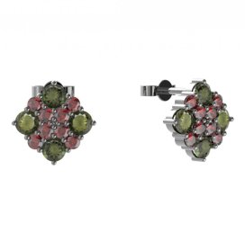 BG  náušnice 317 Stříbro 925 - ruthenium (30-90dní) Vltavín a granát