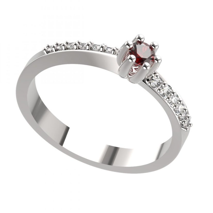 Zlatý prsten s českým granátem a diamantem, bílé zlato 585 – 766