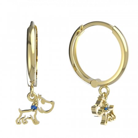 BeKid, Gold kids earrings -1159 - Switching on: Circles 15 mm, Metal: Yellow gold 585, Stone: Dark blue cubic zircon