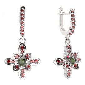 BG květ náušnice 404-84 Bílé zlato - 585 Vltavín a granát