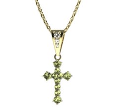 BG zlatý přívěšek křížek 256 Žluté zlato - 585 Zelený kubický zirkon