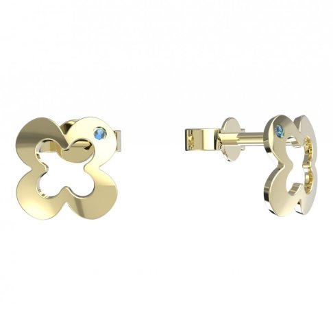 BeKid, Gold kids earrings -849 - Switching on: Puzeta, Metal: Yellow gold 585, Stone: Dark blue cubic zircon