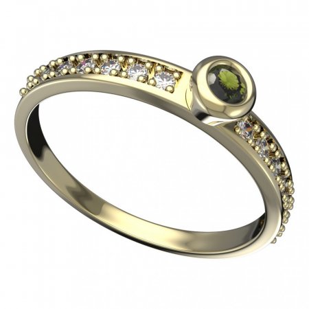 BG vltavínový prsten 550E - Kov: Žluté zlato 585, Kámen: Vltavín a  kubický zirkon