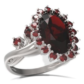 BG prsten s oválným kamenem 507-P Stříbro 925 - rhodium Granát
