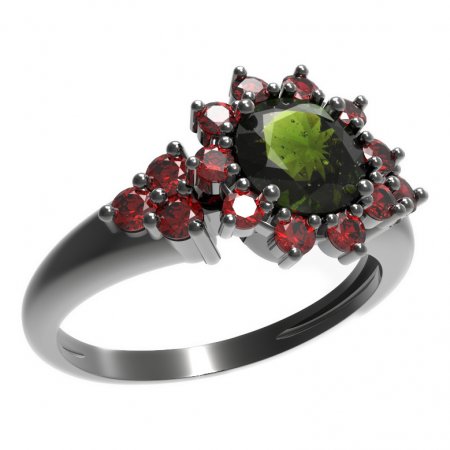 BG prsten s kulatým kamenem 511-U - Kov: Stříbro 925 - rhodium, Kámen: Vltavín a  kubický zirkon