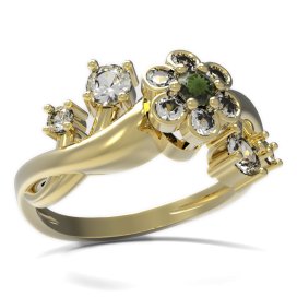 BG prsten s kulatým kamenem 518-P Stříbro 925 - pozlacené Vltavín a  kubický zirkon