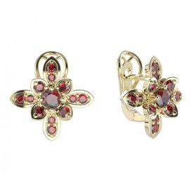 BG  náušnice 404-R7 květ Stříbro 925 - pozlacené Granát