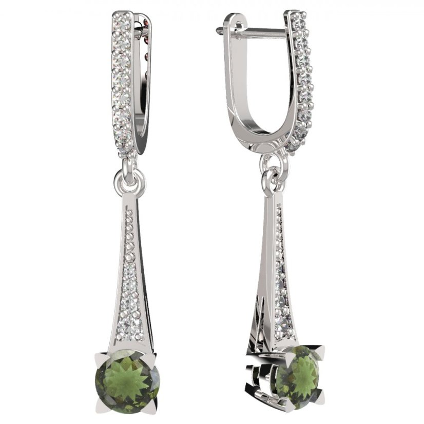 BG náušnice s vltavínem 985 Bílé zlato - 585 Vltavín a diamant