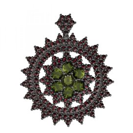 BG brož 230 Stříbro 925 - ruthenium (30-90dní) Vltavín a granát