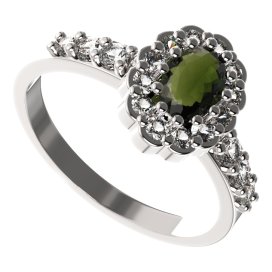 BG prsten 433-Z oválného tvaru Stříbro 925 - rhodium Vltavín a kubický zirkon