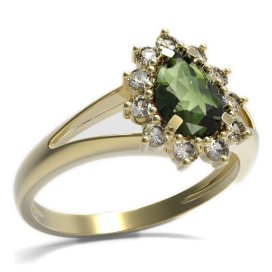 BG prsten kapkovitý kámen 509-V Stříbro 925 - pozlacené Vltavín a  kubický zirkon