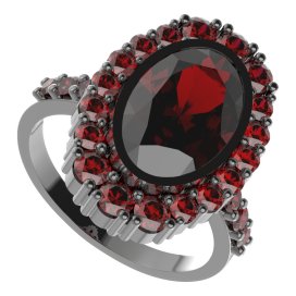BG prsten 523-Z oválného tvaru Stříbro 925 - ruthenium (30-90dní) Granát